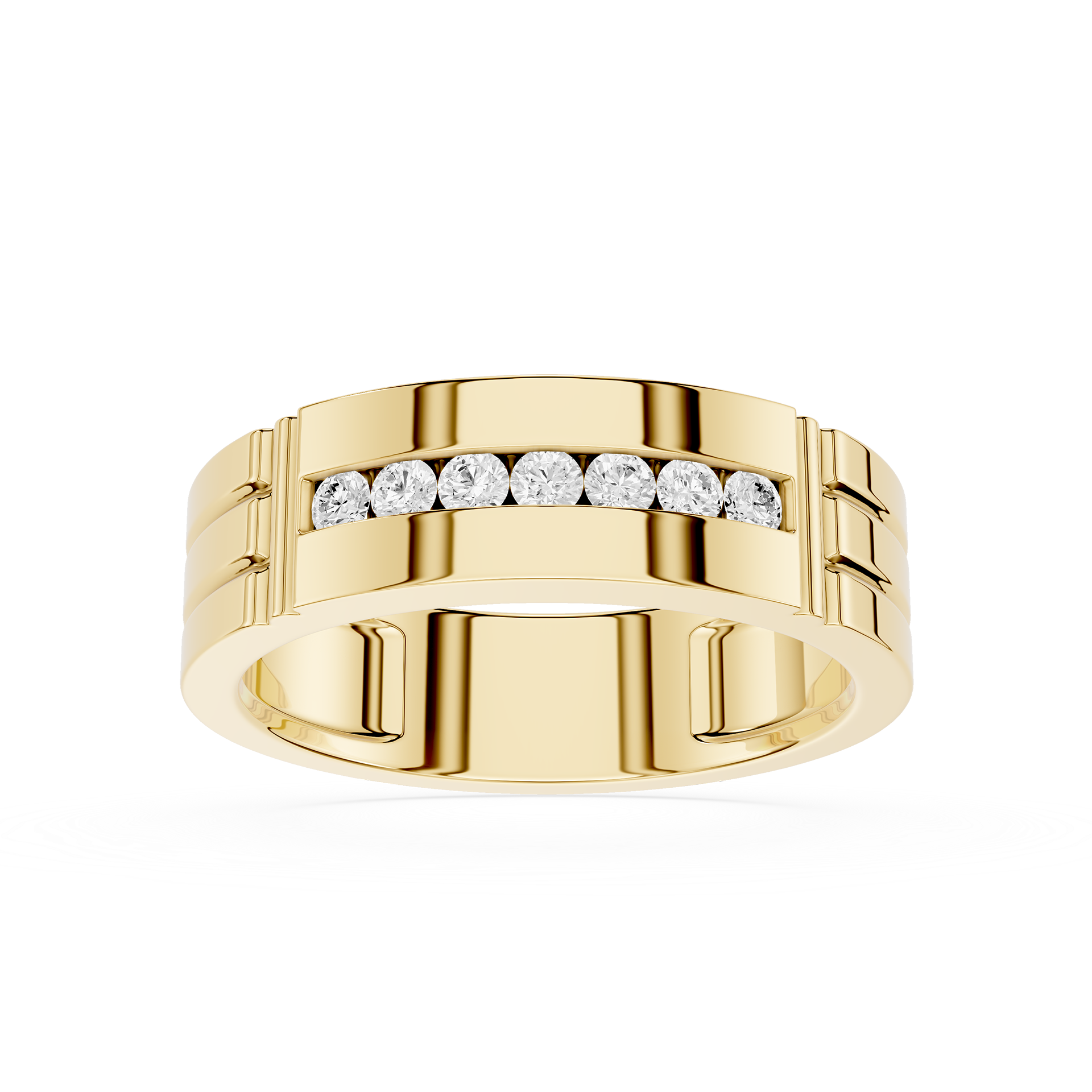 Gold ring with diamonds on a white background