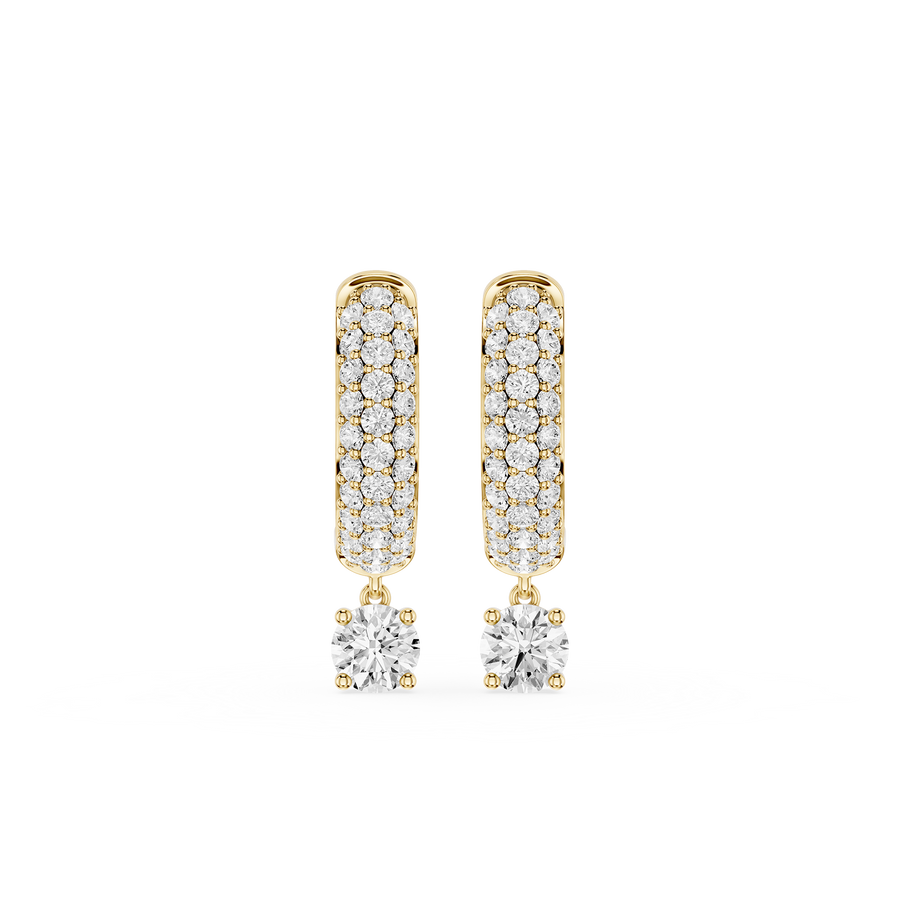 Round Cut Lab Grown Diamond Pave Huggie Dangle Earrings