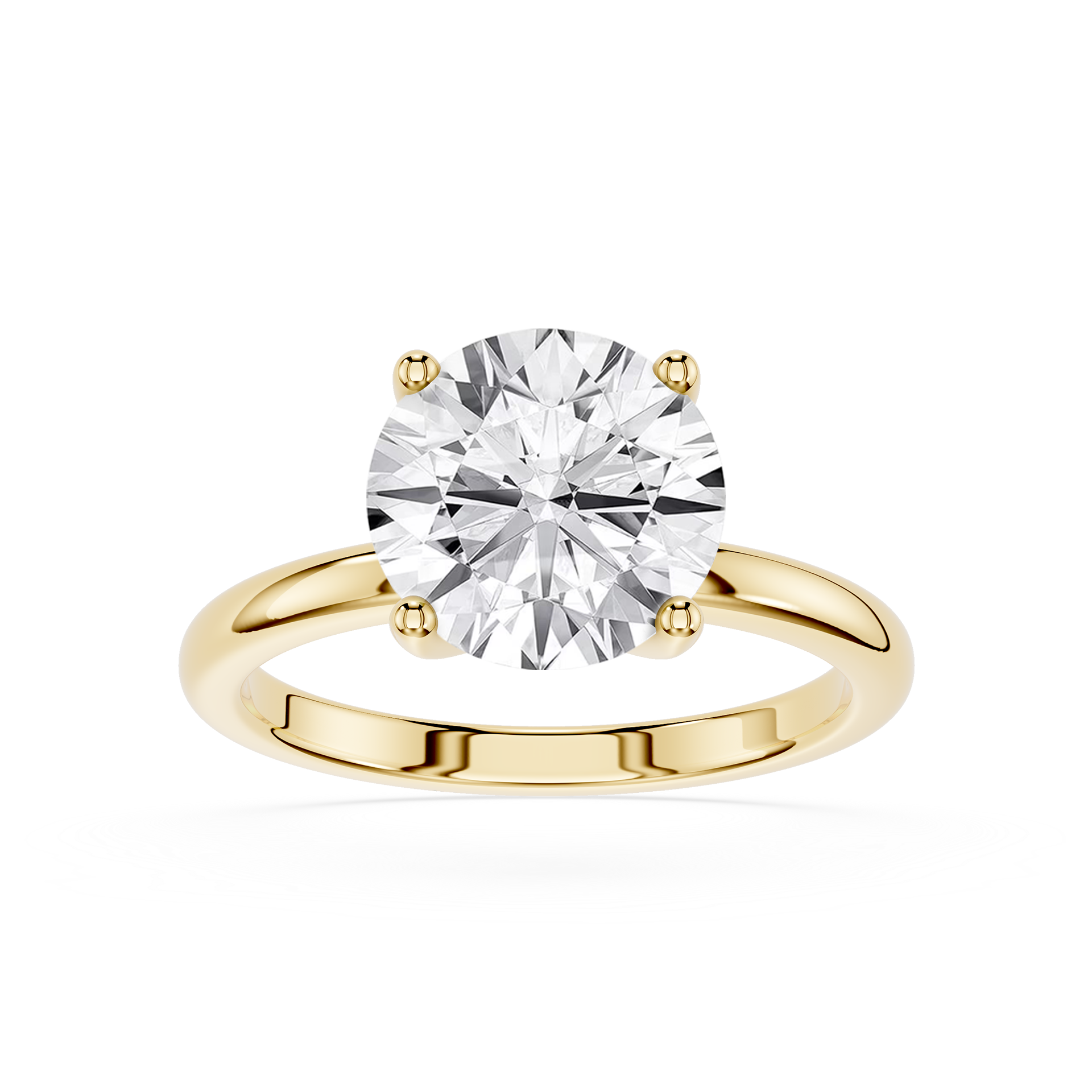 Gold ring with a large diamond on a white background