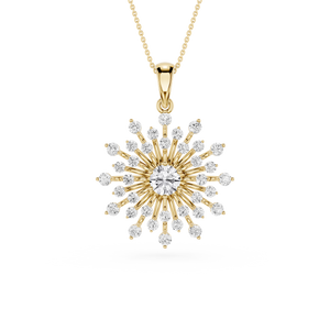 Round Cut Lab Grown Diamond Sunburst Pendant For Women