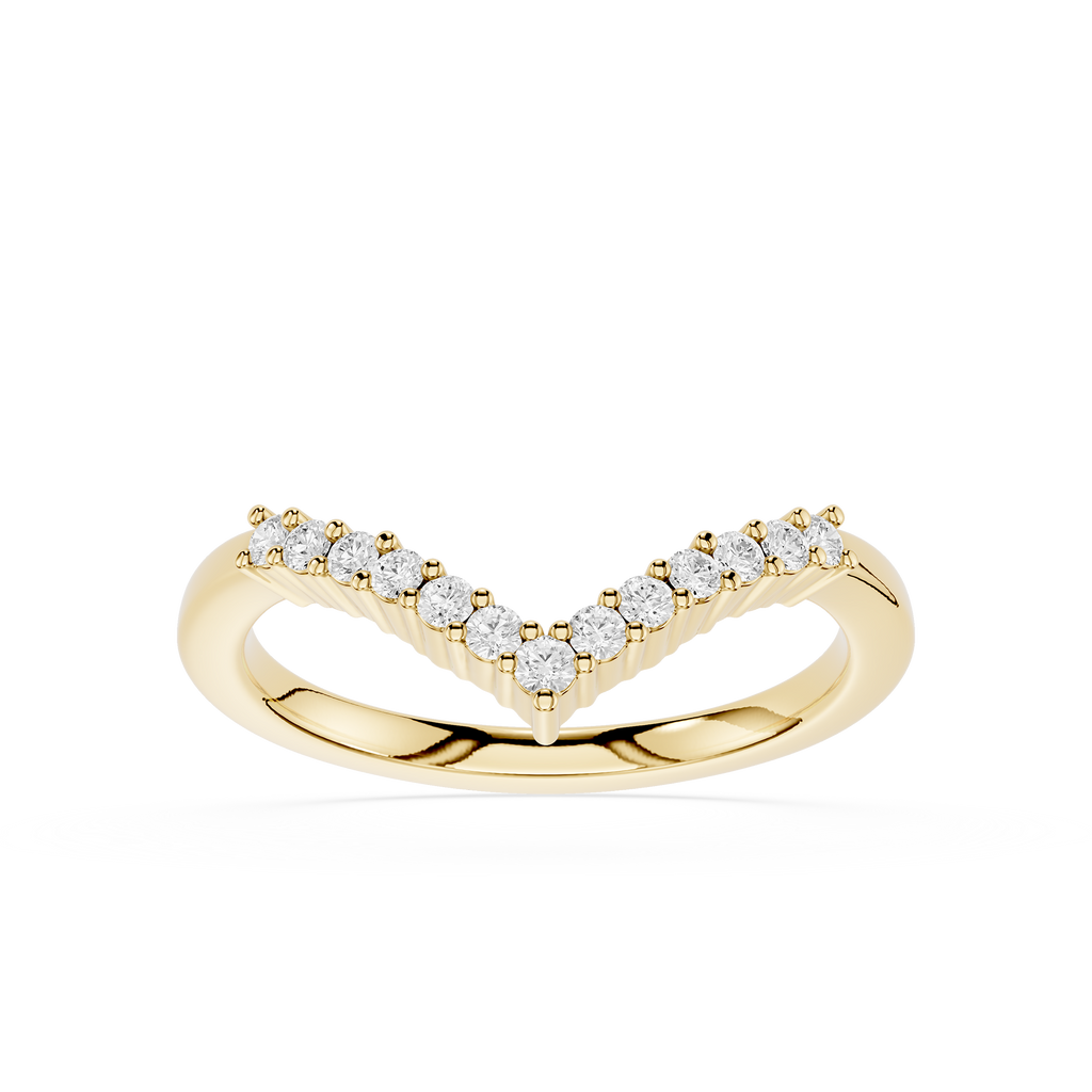 Gold ring with small diamonds on a white background