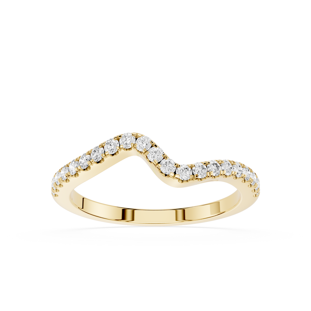 Gold ring with diamond accents on a white background