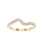 Gold ring with diamond accents on a white background