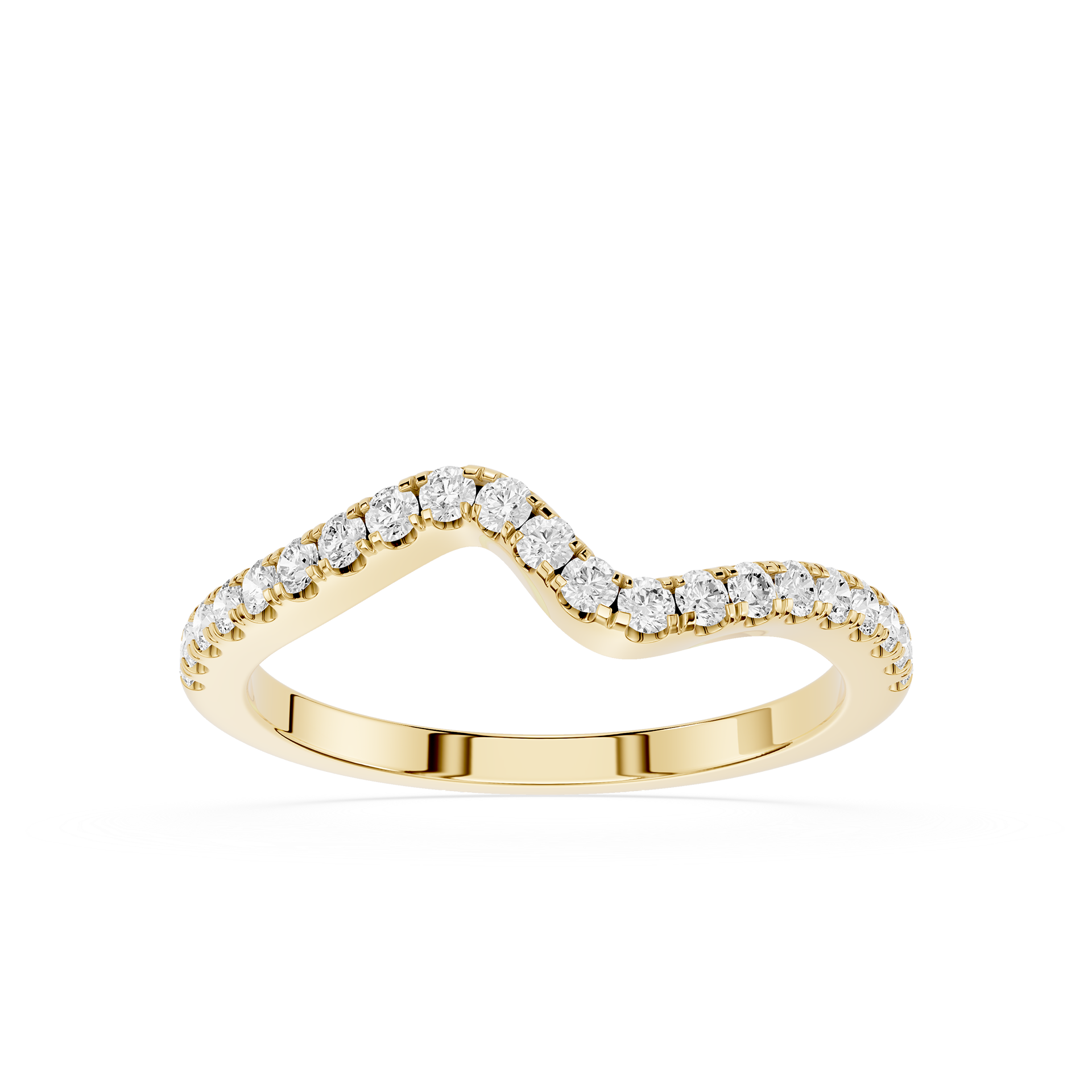 Gold ring with diamond accents on a white background