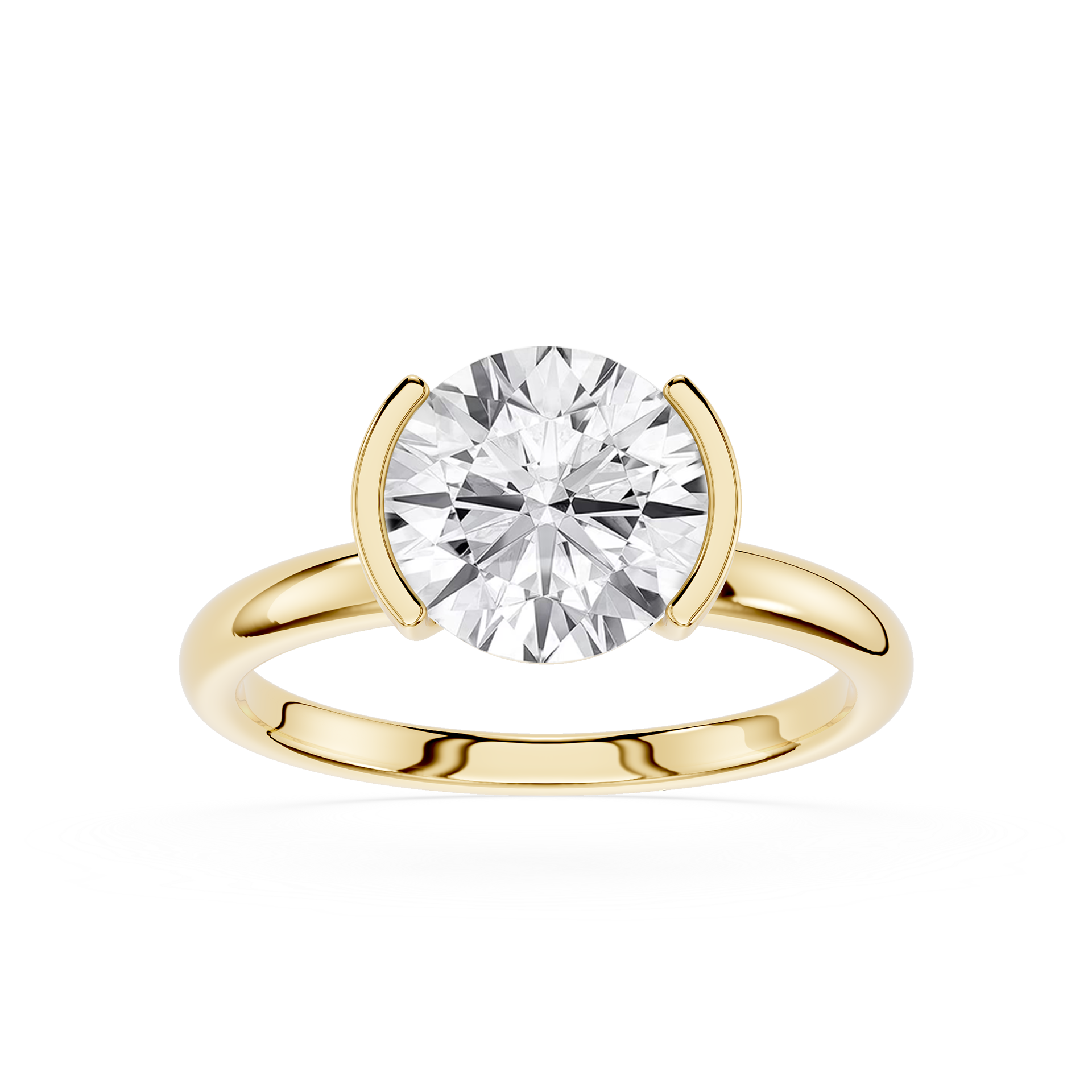 Gold ring with a diamond on a white background