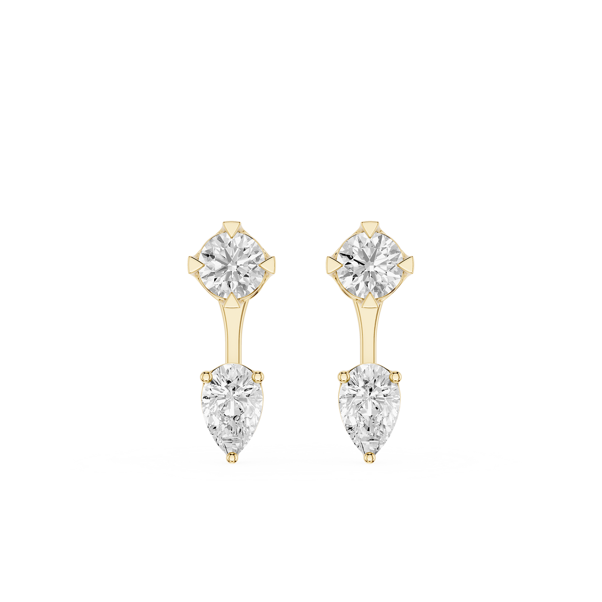 Round and Pear Cut Lab Grown Diamond Ear Jacket Earrings in Yellow Gold