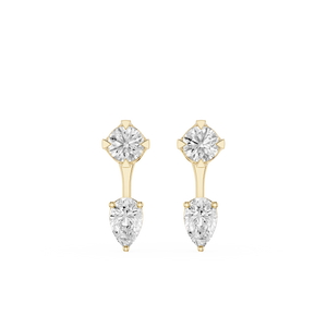 Round and Pear Cut Lab Grown Diamond Ear Jacket Stud Earrings