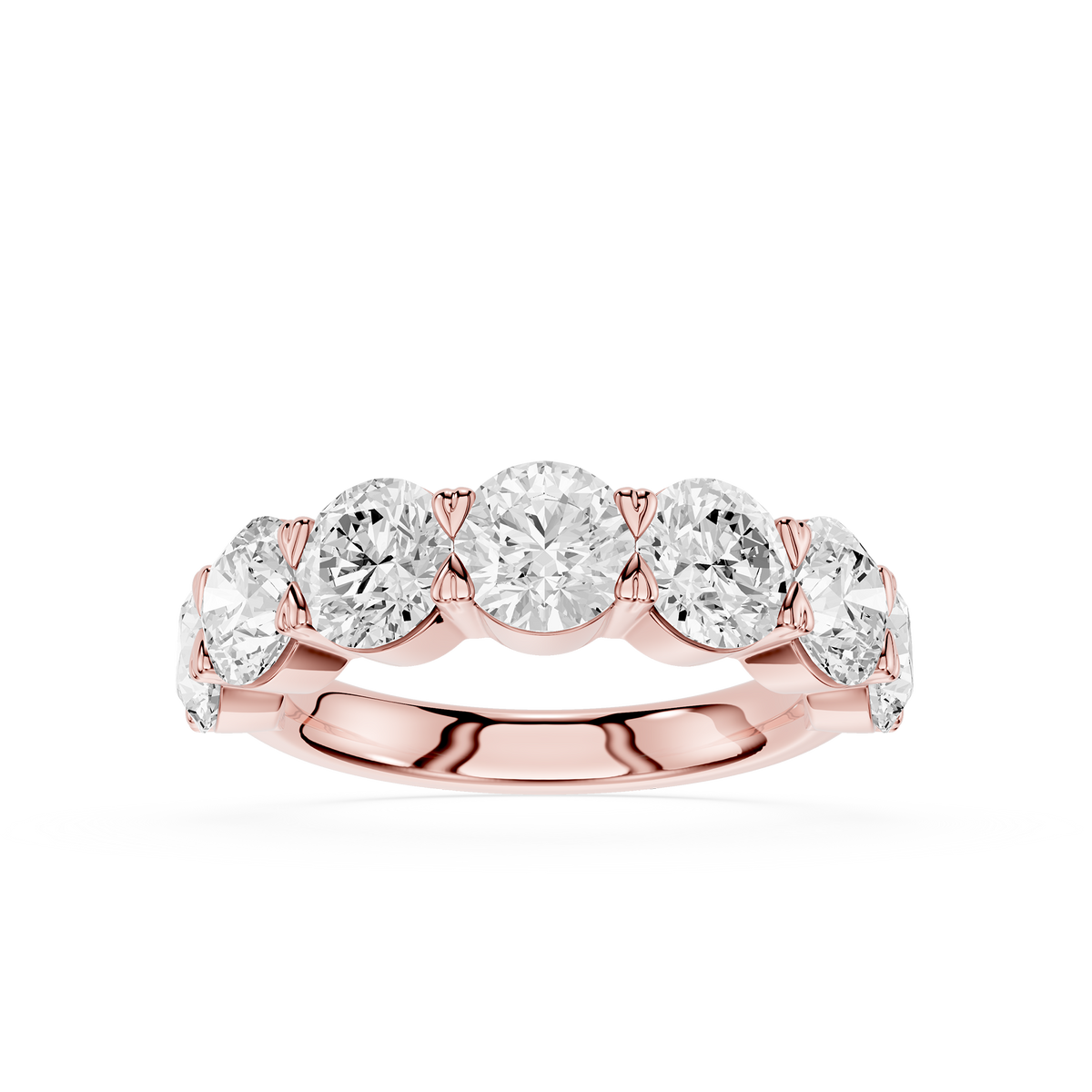Rose Gold Round Lab Grown Diamond Half Eternity Wedding Band with Five Stone Inspired Diamond Layout