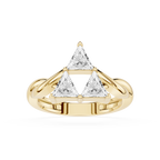Front View Of Yellow Gold Trillion Cut Lab Grown Diamond Twisted Band Statement Ring
