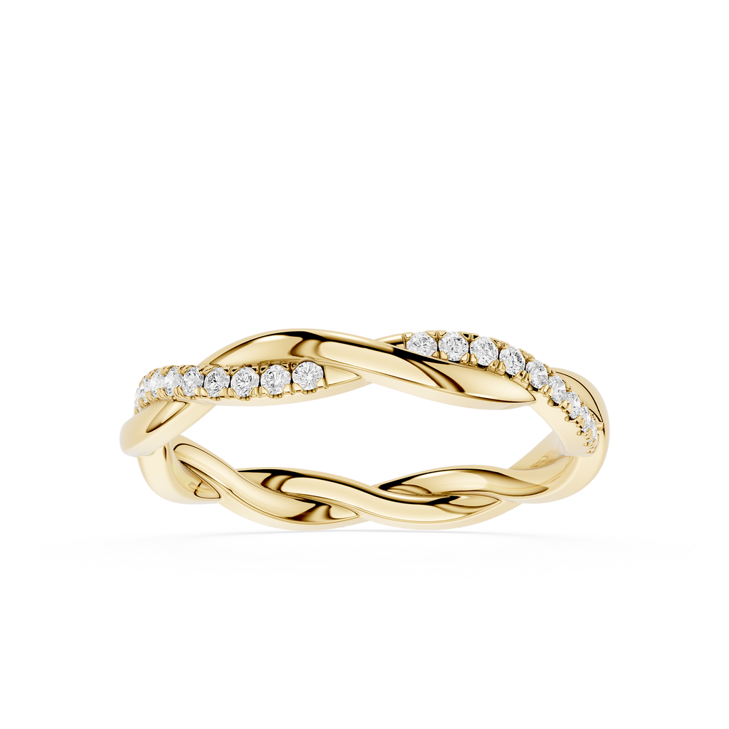Gold ring with diamond accents on a white background