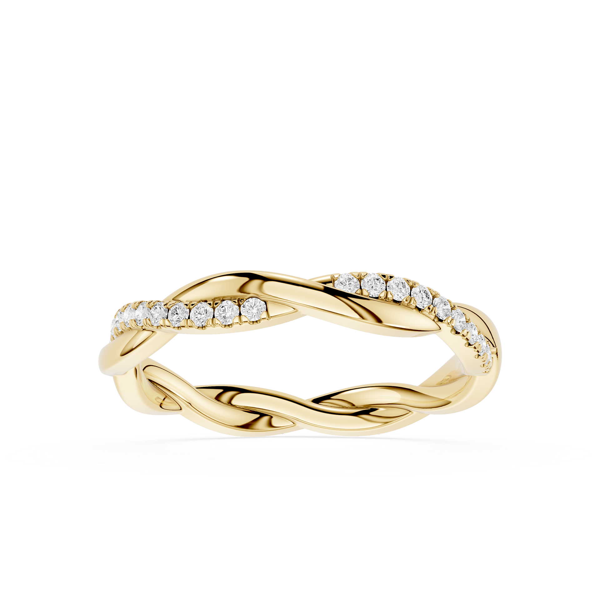 Gold ring with diamond accents on a white background