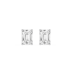Pair of emerald-cut diamond stud earrings on a white background