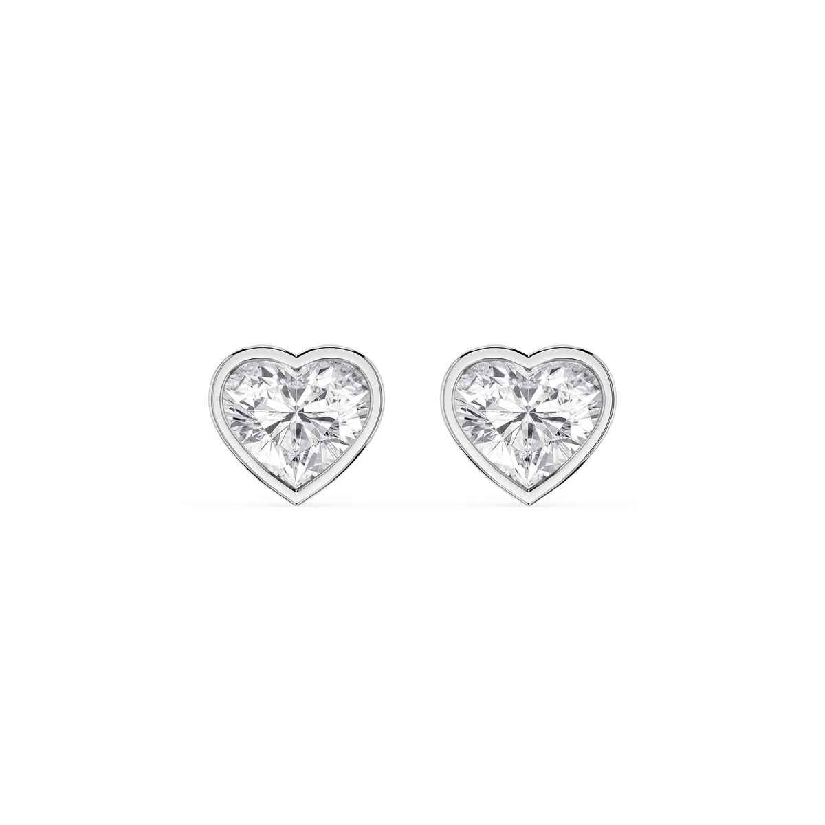 Heart Cut Lab Grown Diamond Bezel Set Stud Earrings in White Gold