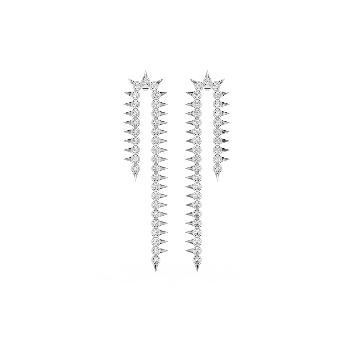 White Gold Diamond Chandelier Earrings with Spiked Fringe Design | mvp:WG:001 