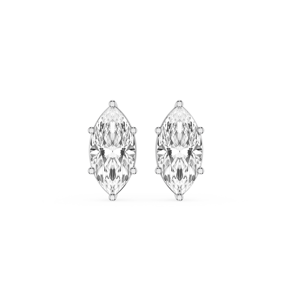 Marquise Cut Lab Diamond Solitaire Stud Earrings in White Gold with Six Prong Setting