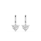 Pair of heart-shaped diamond earrings on a white background