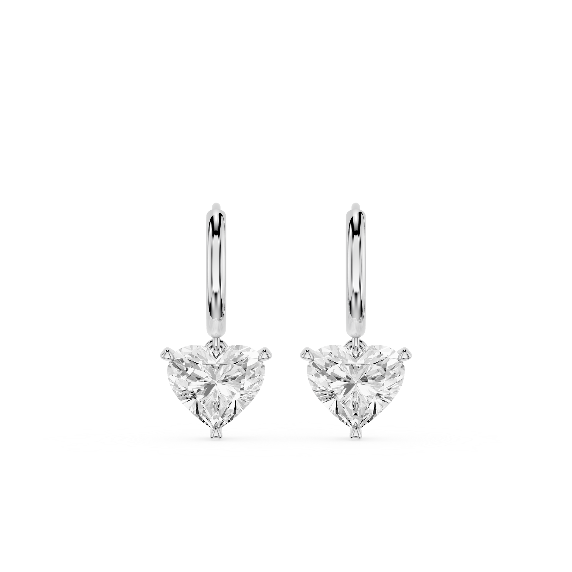 Pair of heart-shaped diamond earrings on a white background