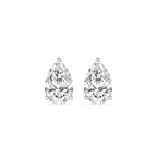 Pair of pear-shaped diamond earrings on a white background