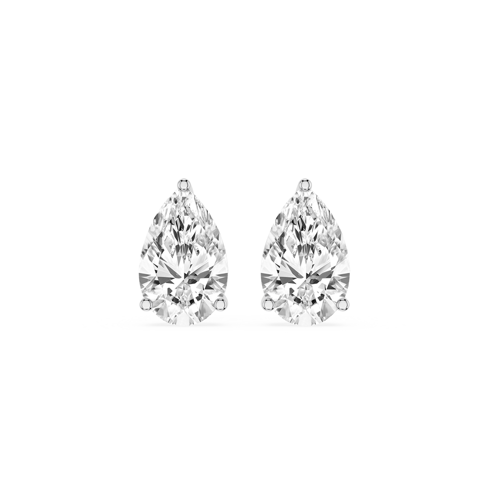 Pair of pear-shaped diamond earrings on a white background