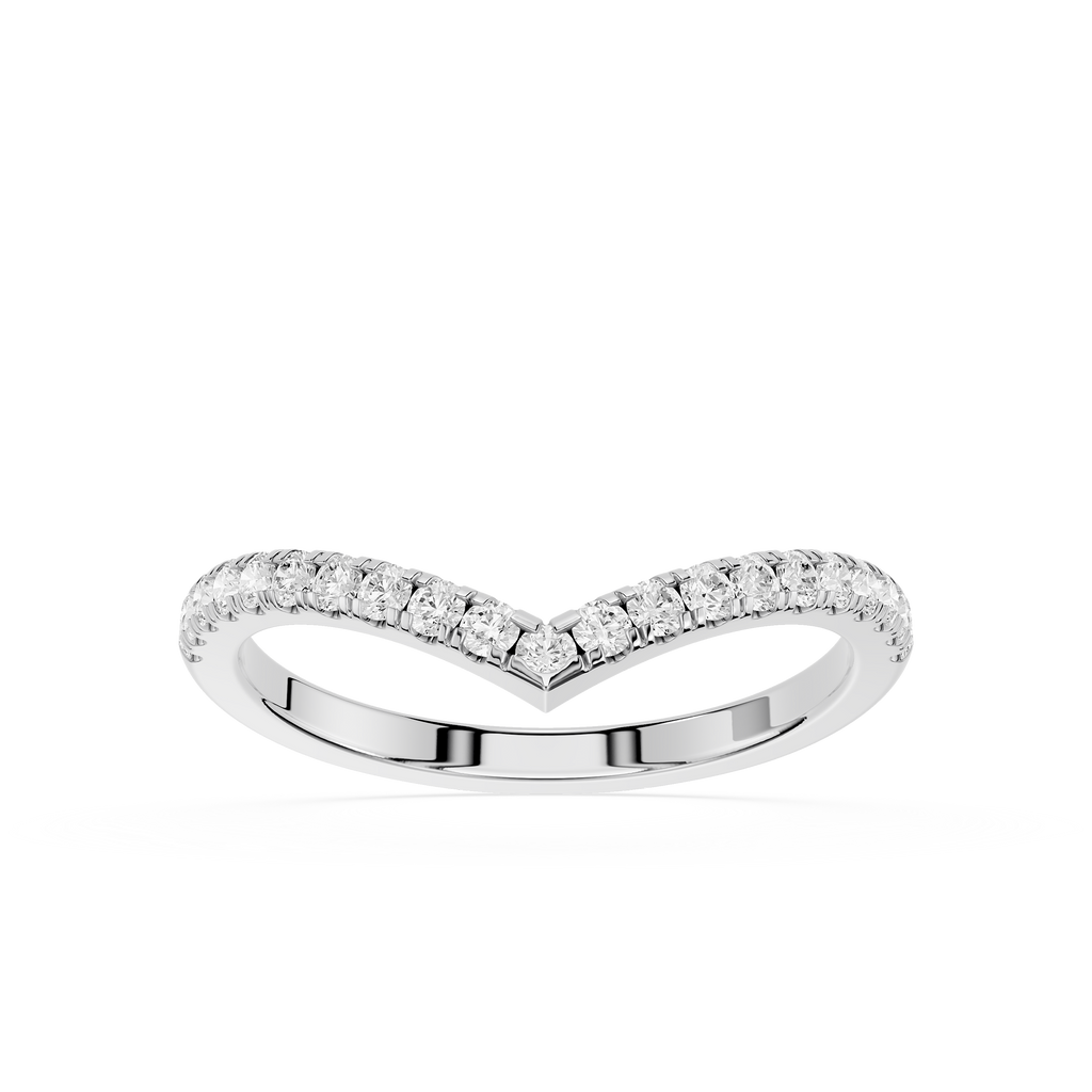 Silver ring with small diamonds on a white background