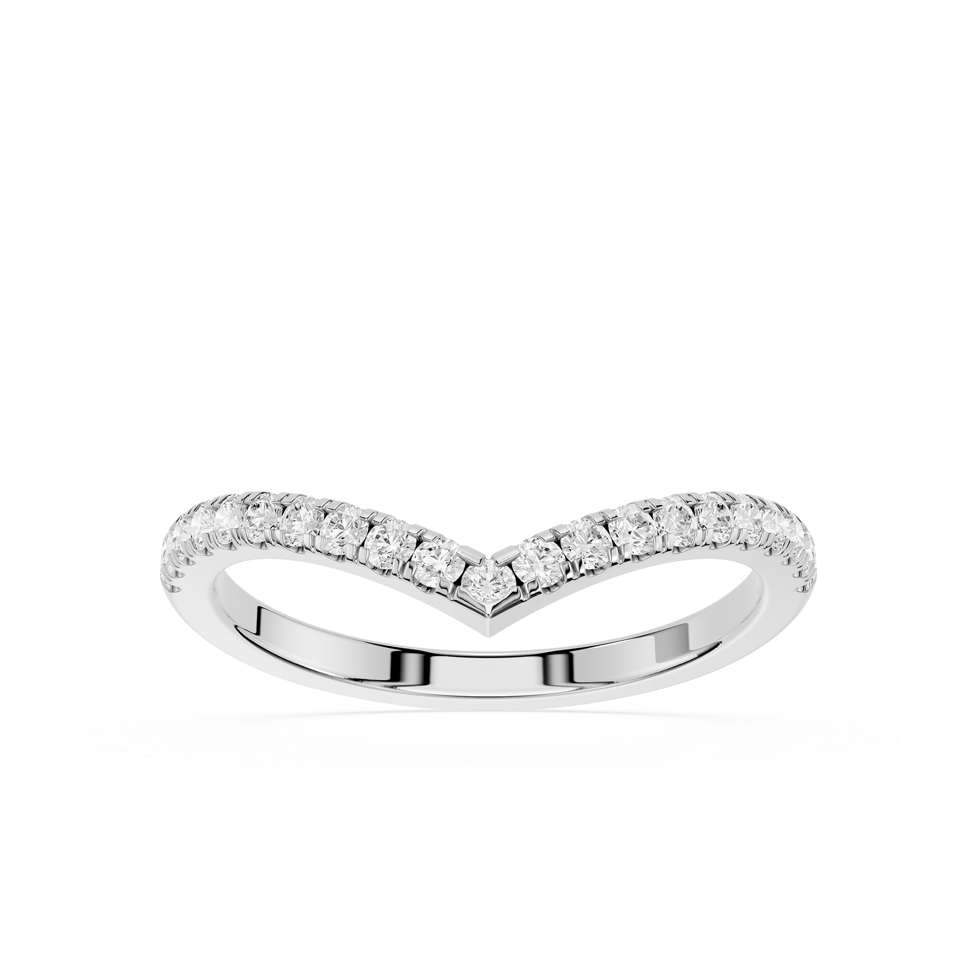 Silver ring with small diamonds on a white background