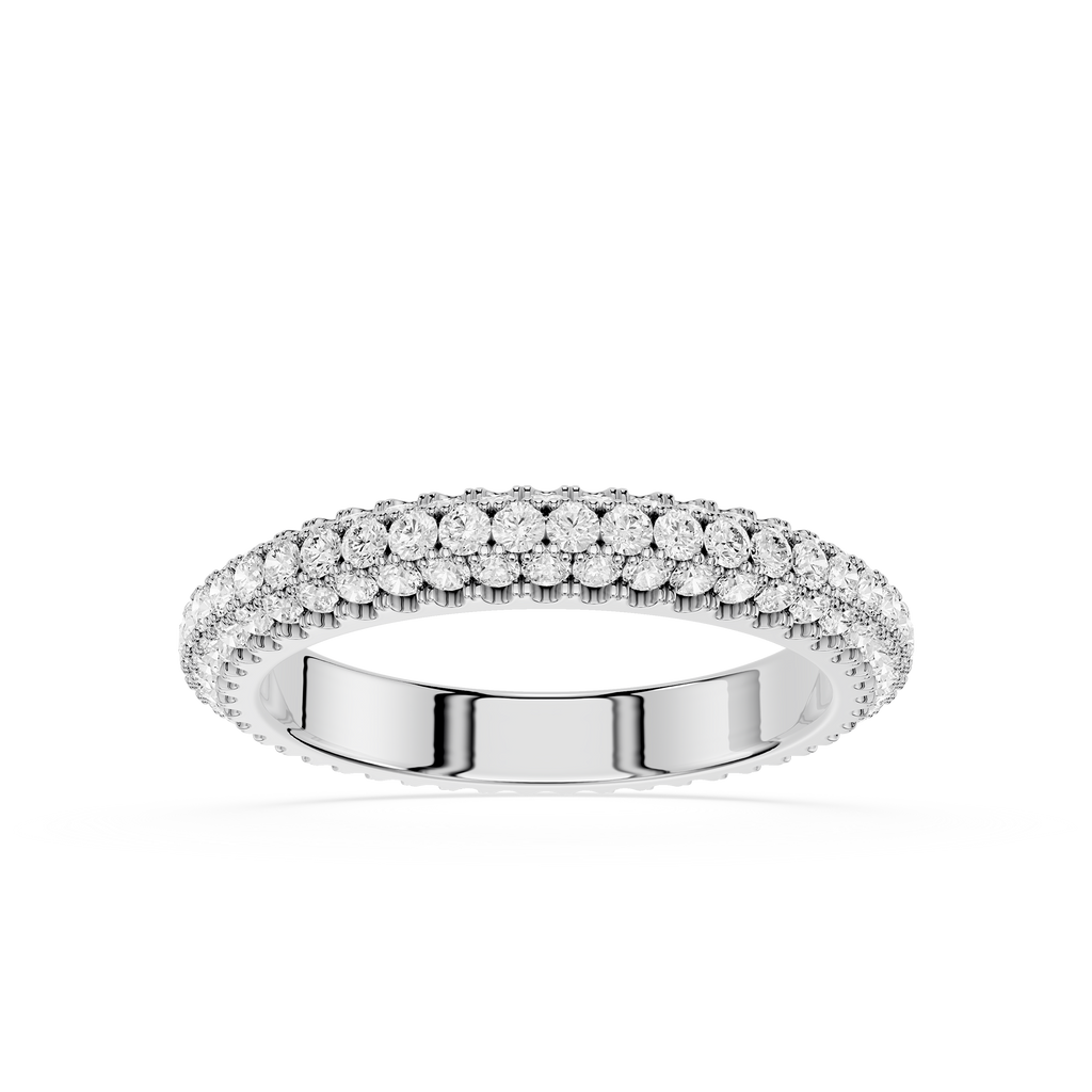 Silver ring with small diamonds on a white background