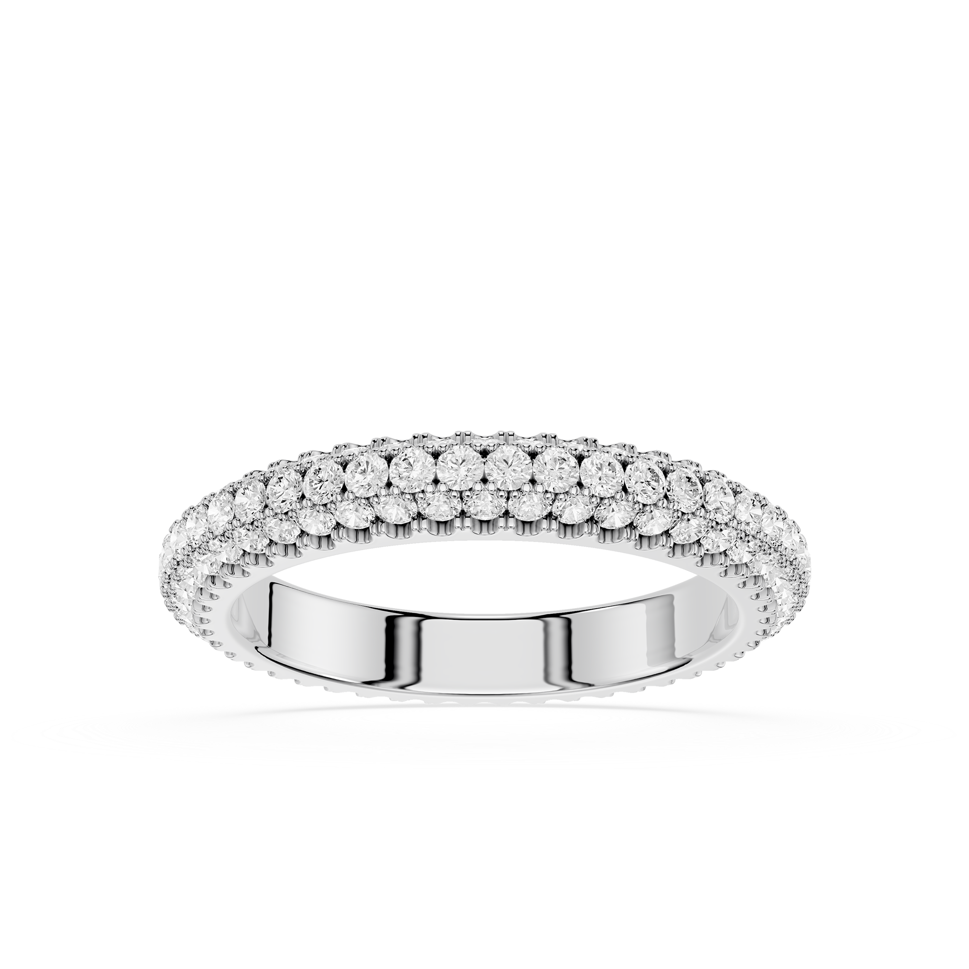 Silver ring with small diamonds on a white background