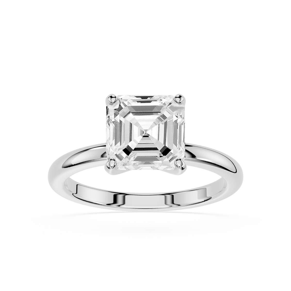 Front View Of Four Prong Asscher Cut Lab Diamond Cathedral Engagement Ring