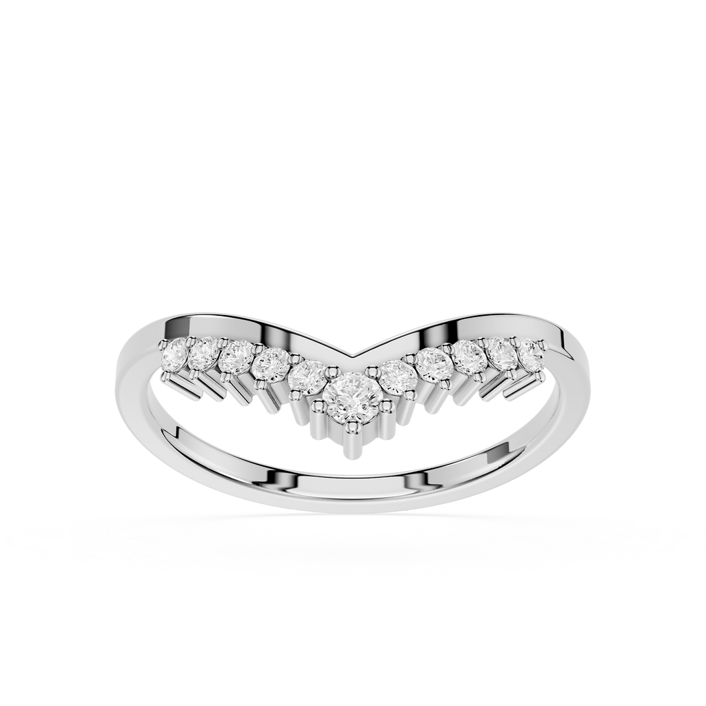 Silver ring with diamond accents on a white background