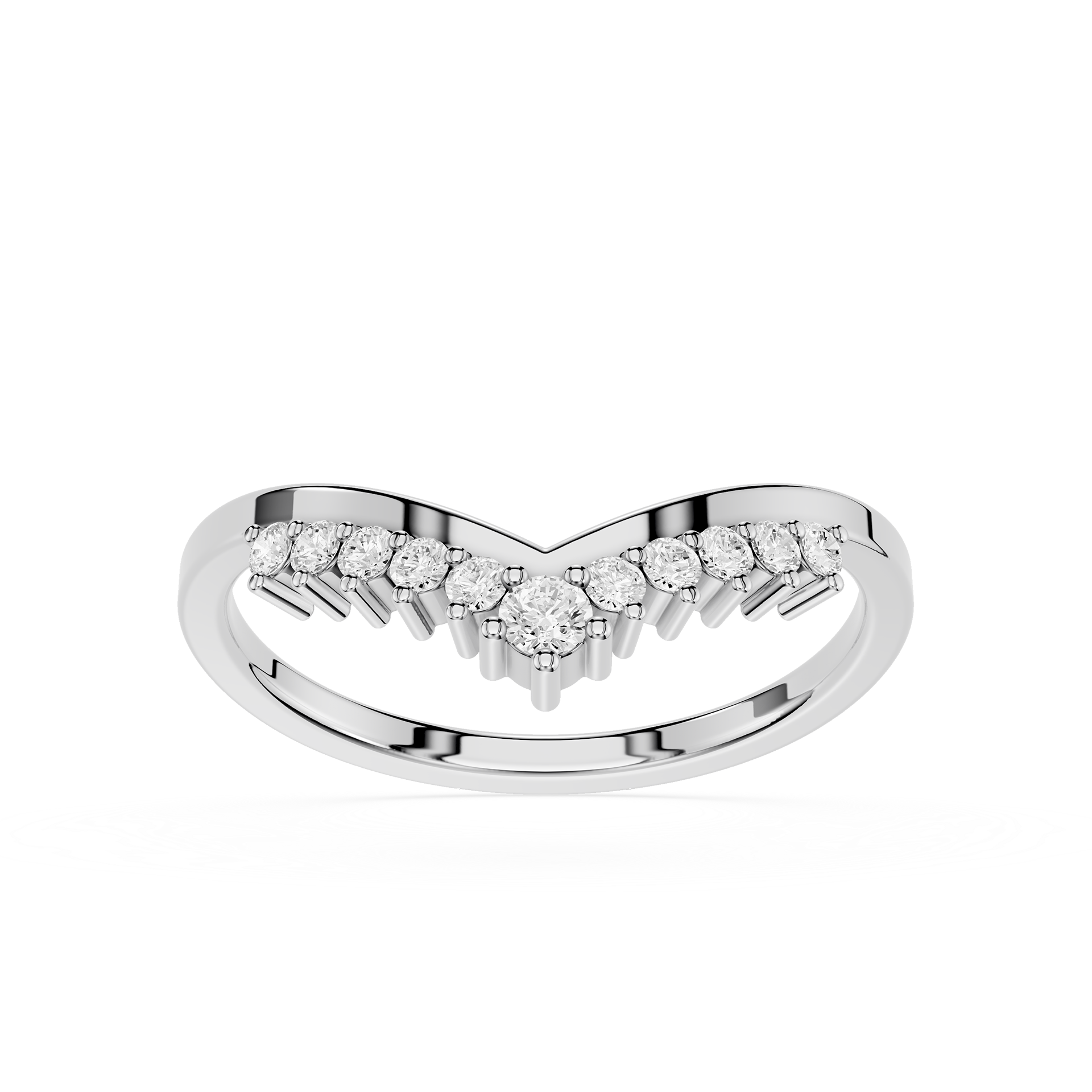 Silver ring with diamond accents on a white background