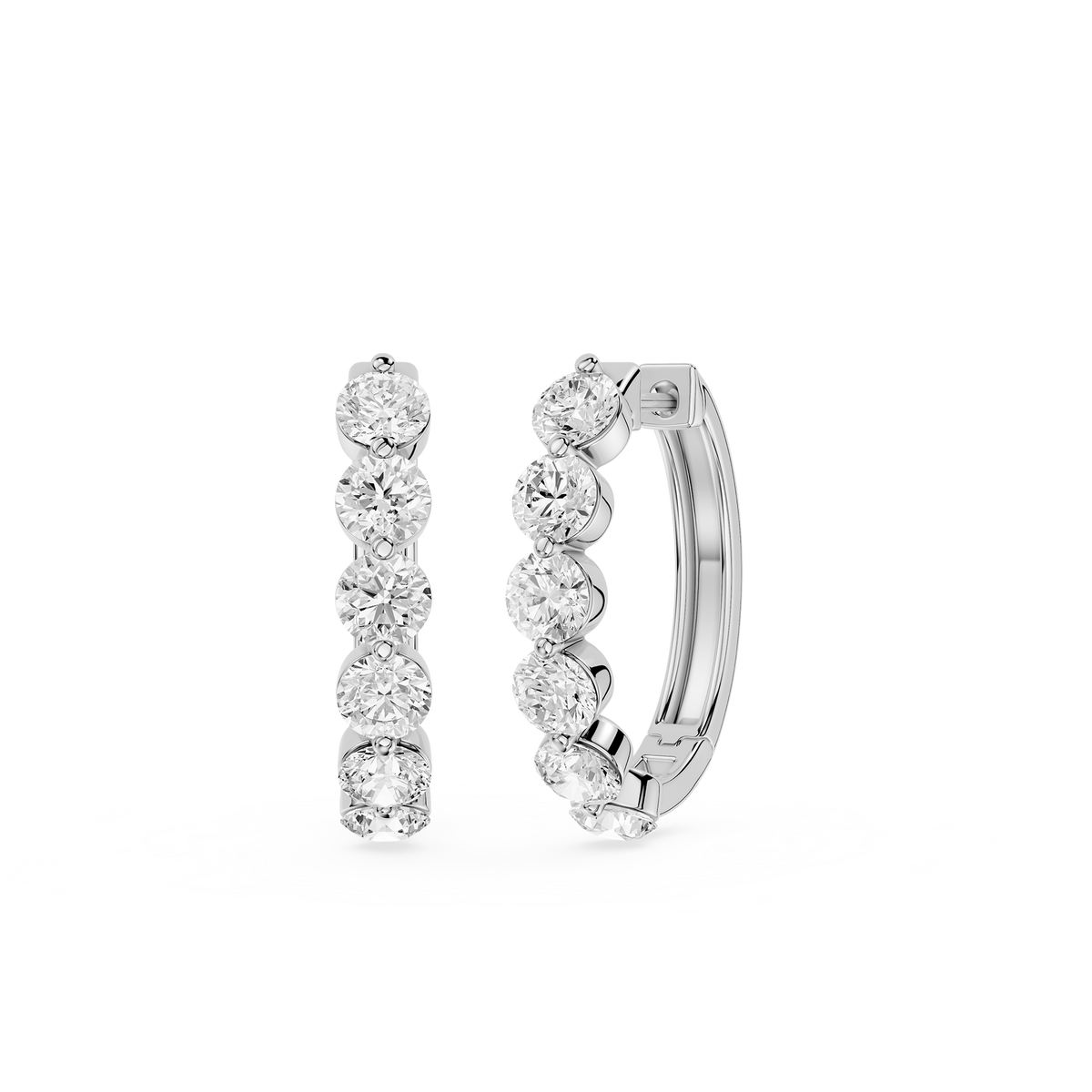 Round lab diamond hoop earrings in white gold with a graduated stone arrangement