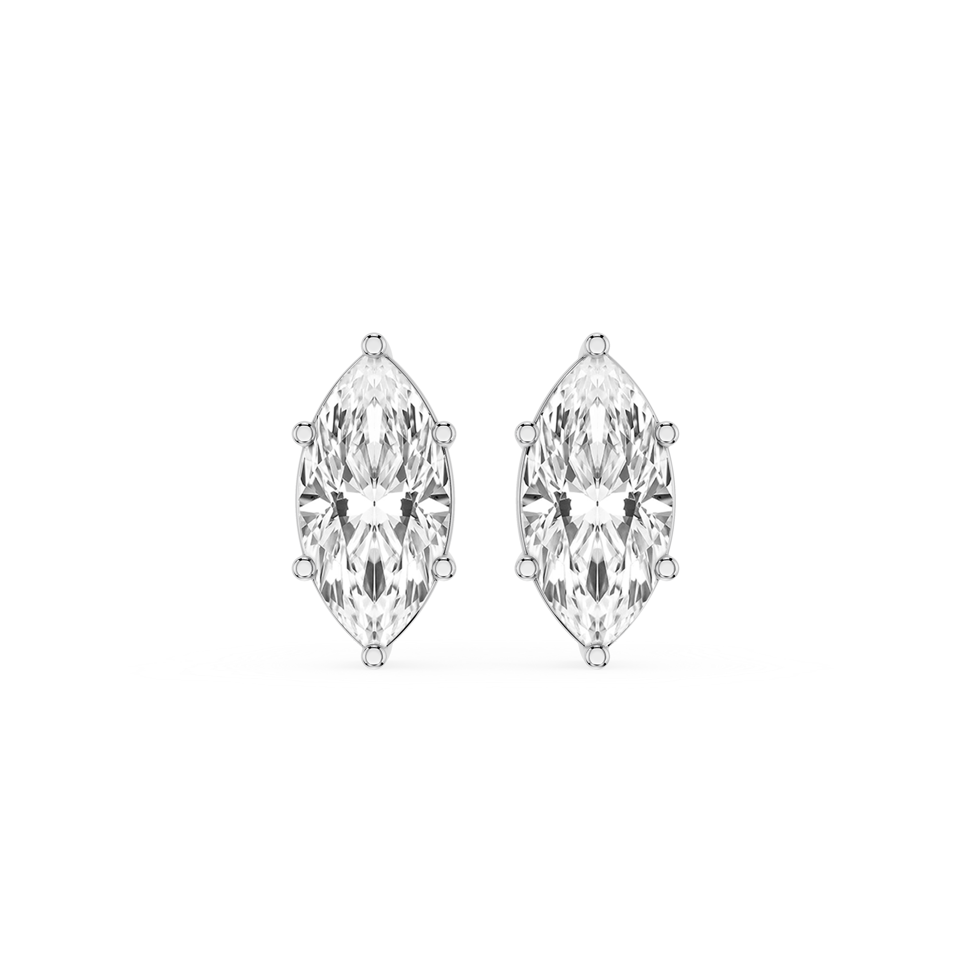 Pair of marquise-shaped diamond earrings on a white background