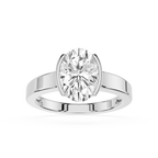Silver ring with a large diamond on a white background