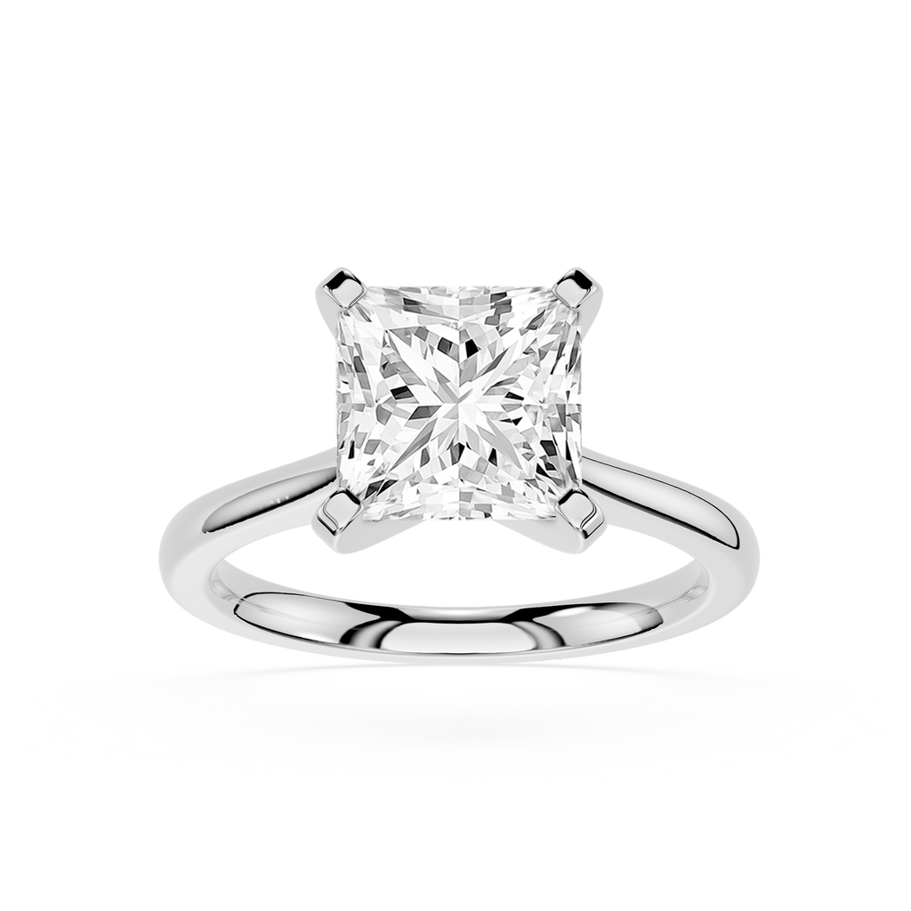 White Gold Princess Cut High Set Solitaire Lab Diamond Engagement Ring