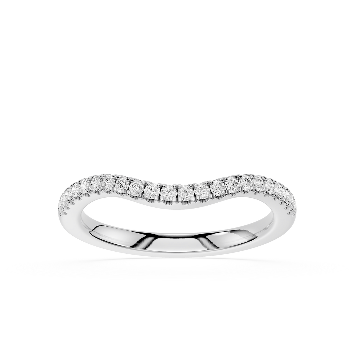White Gold Contour Diamond Wedding Band with pavé set round lab grown diamonds and a curved nesting design, perfect for bridal jewelry collections.