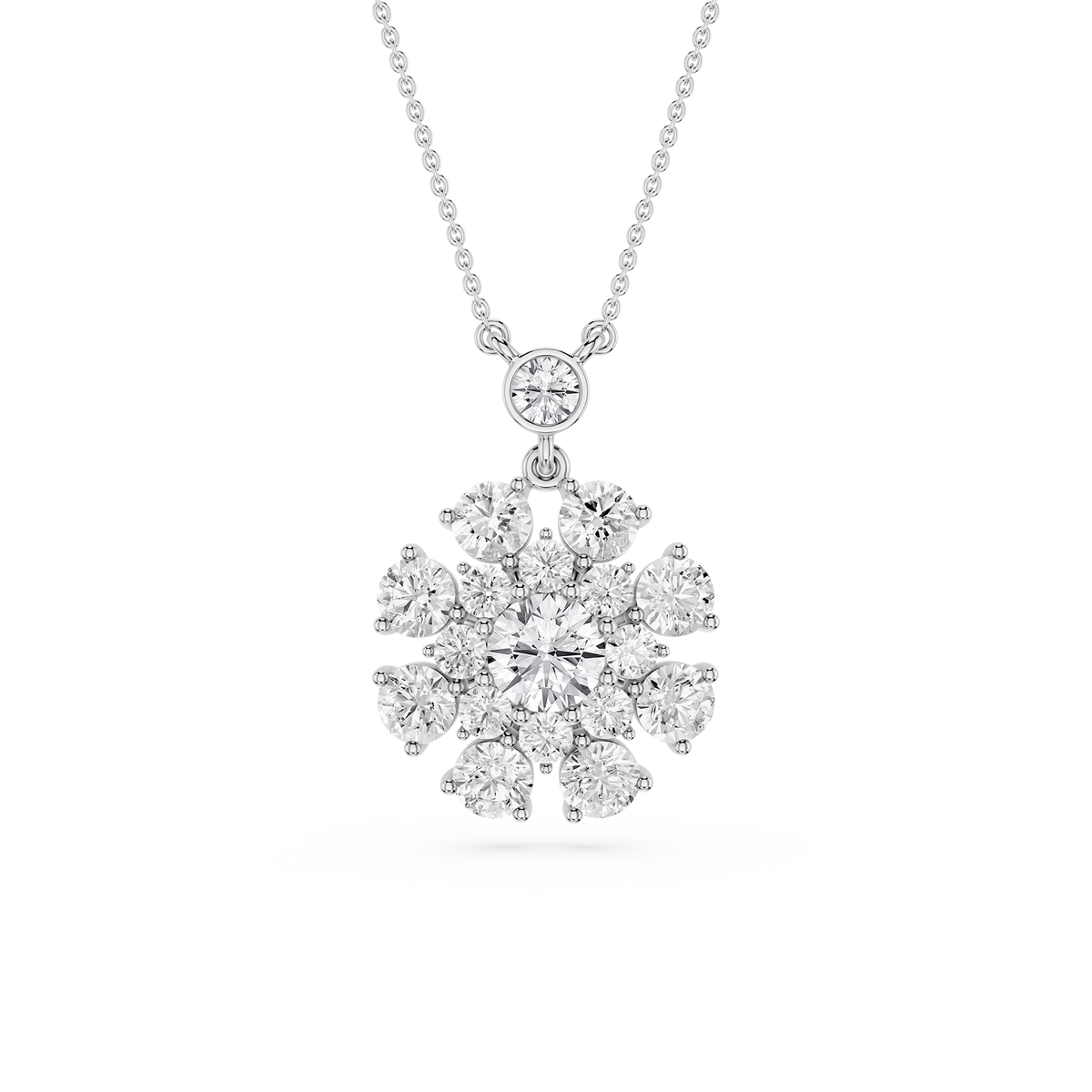Diamond snowflake pendant on a white background