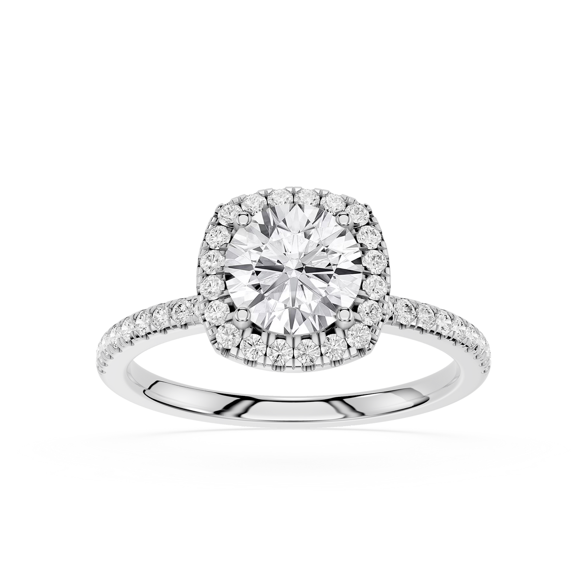 White Gold Round Cut Lab Grown Diamond Cathedral Halo Engagement Ring