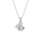 Silver necklace with a pendant featuring three circular gemstones on a white background