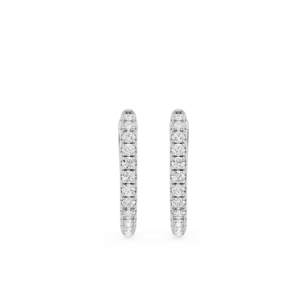 Pair of diamond hoop earrings on a white background