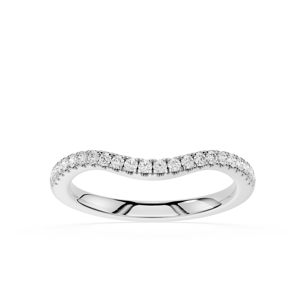 Silver ring with small diamonds on a white background