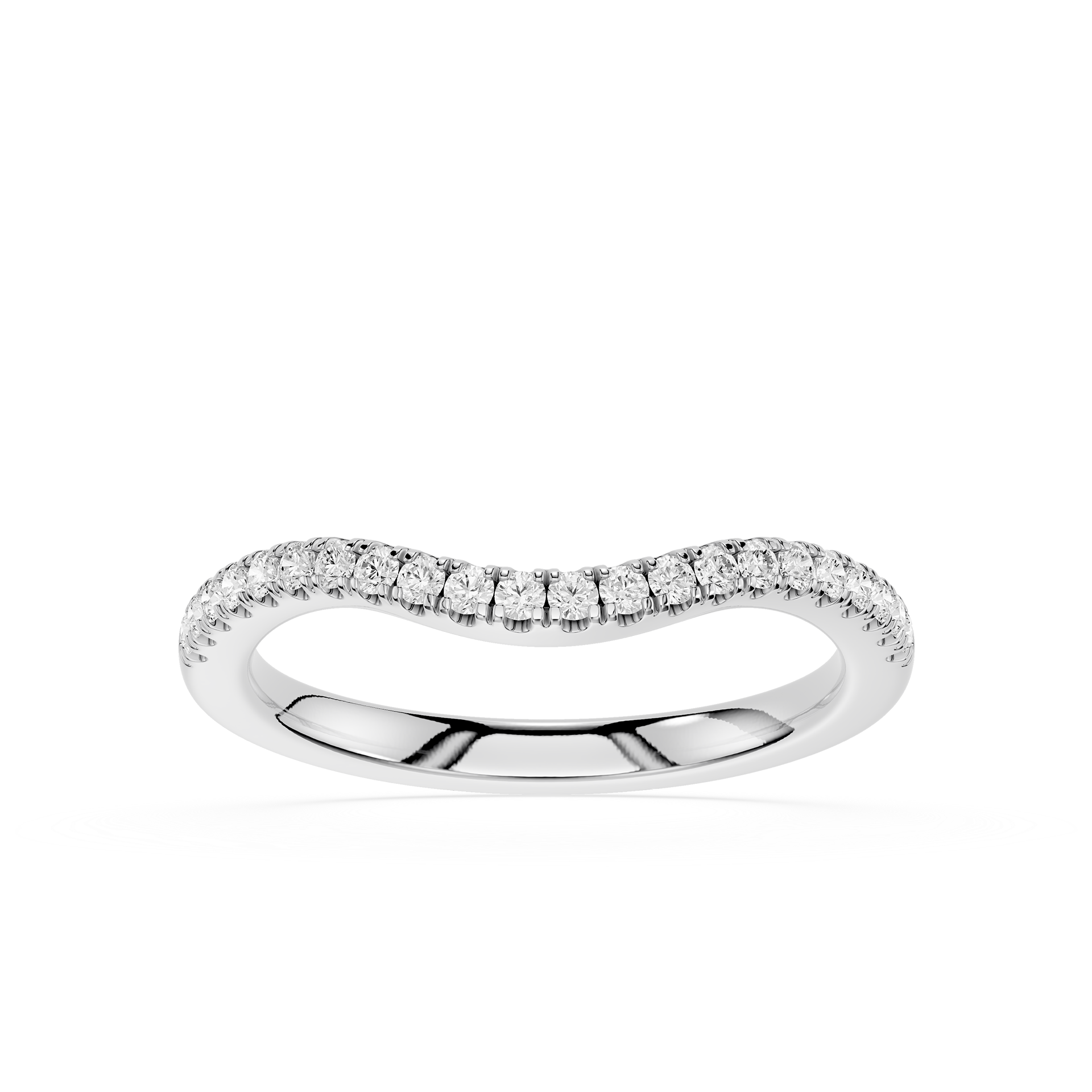 Silver ring with small diamonds on a white background