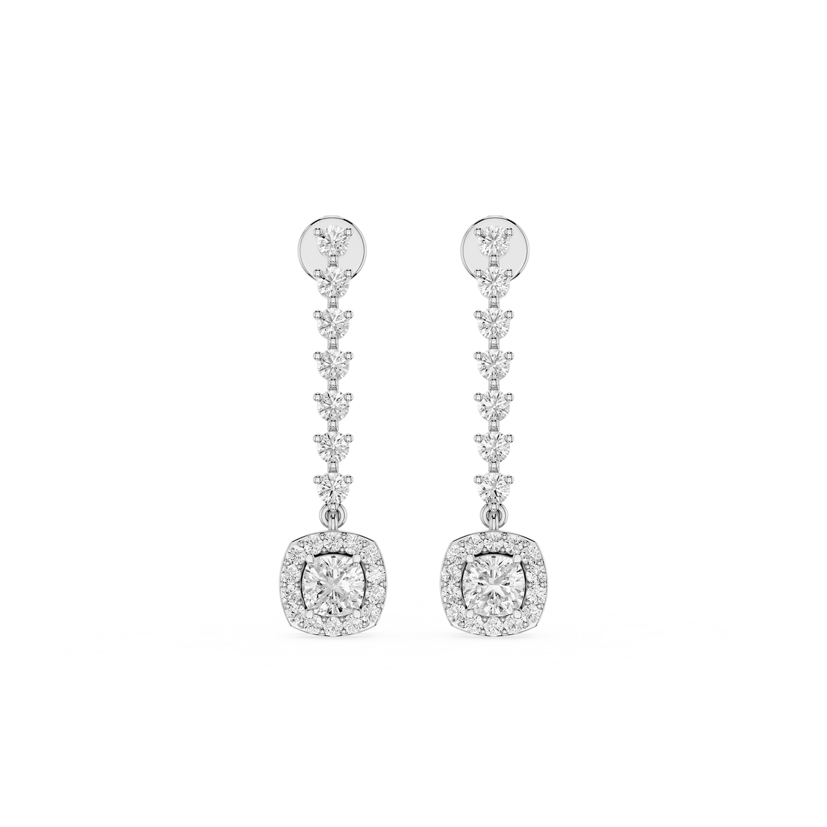 Pair of diamond earrings on a white background