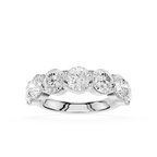A five-stone diamond ring in a polished silver-colored metal band, set against a clean white background.