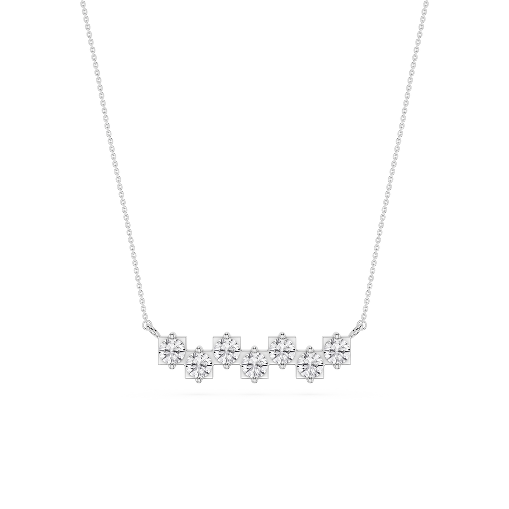 Silver necklace with small diamonds on a white background