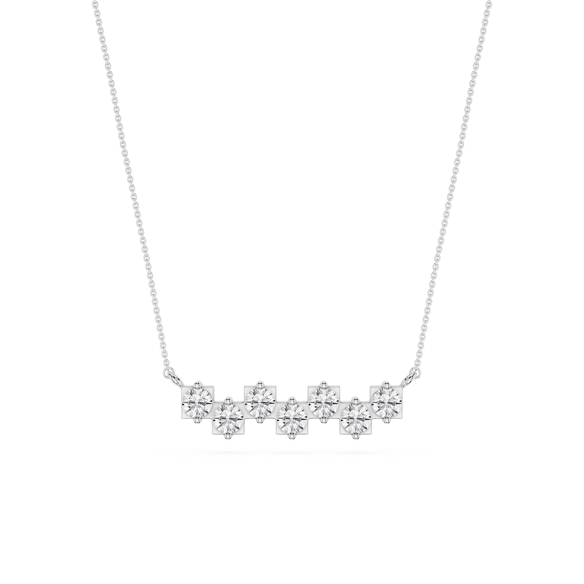 White Gold Seven Stone Diamond Pendant Necklace for Women