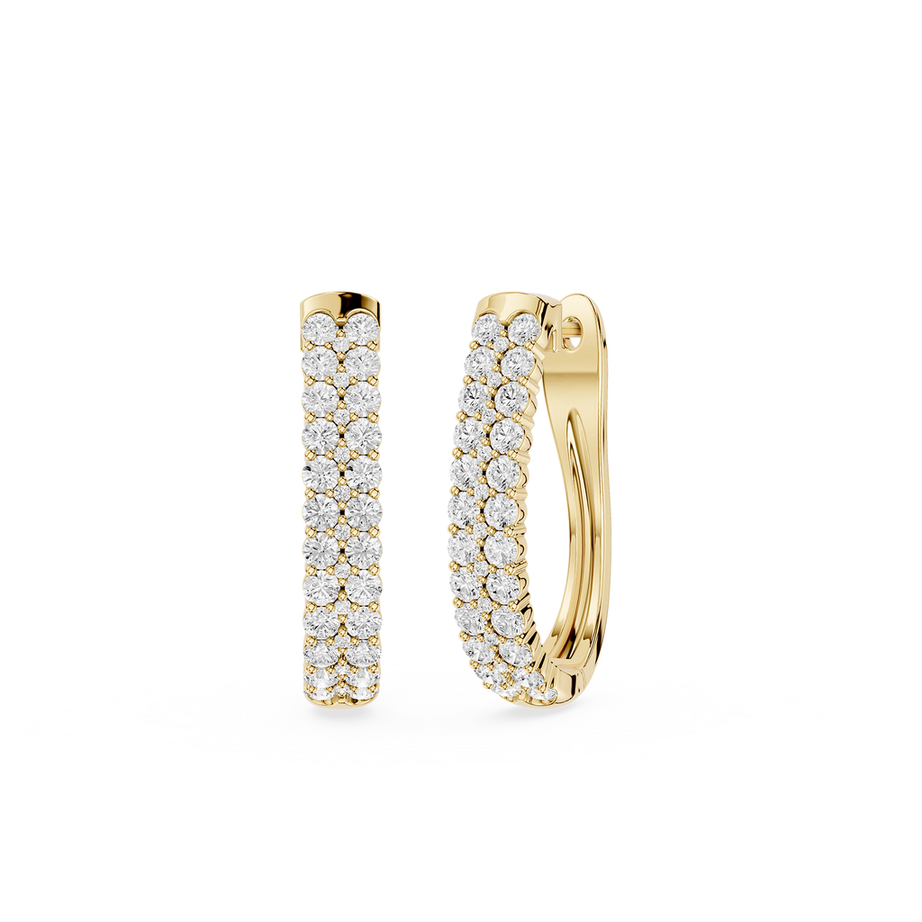 Gold hoop earrings with diamond accents on a white background