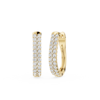 Gold hoop earrings with diamond accents on a white background