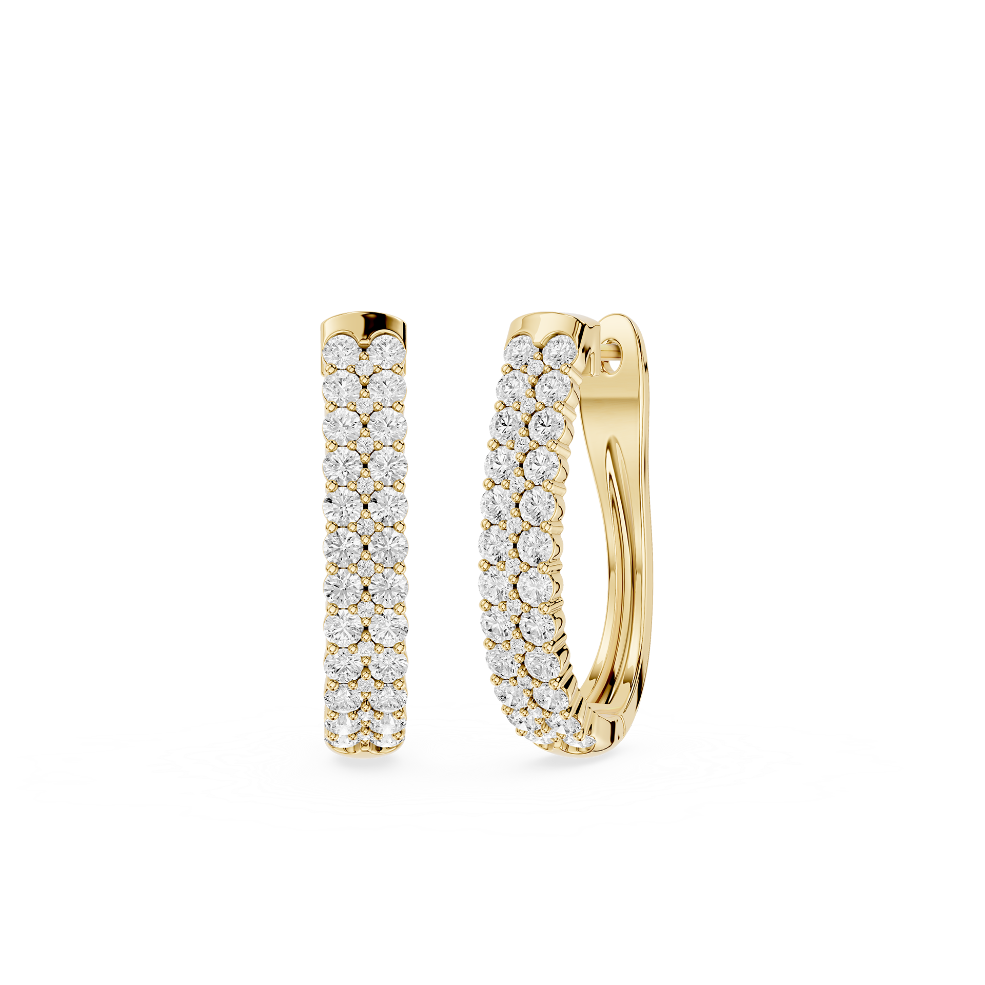 Gold hoop earrings with diamond accents on a white background