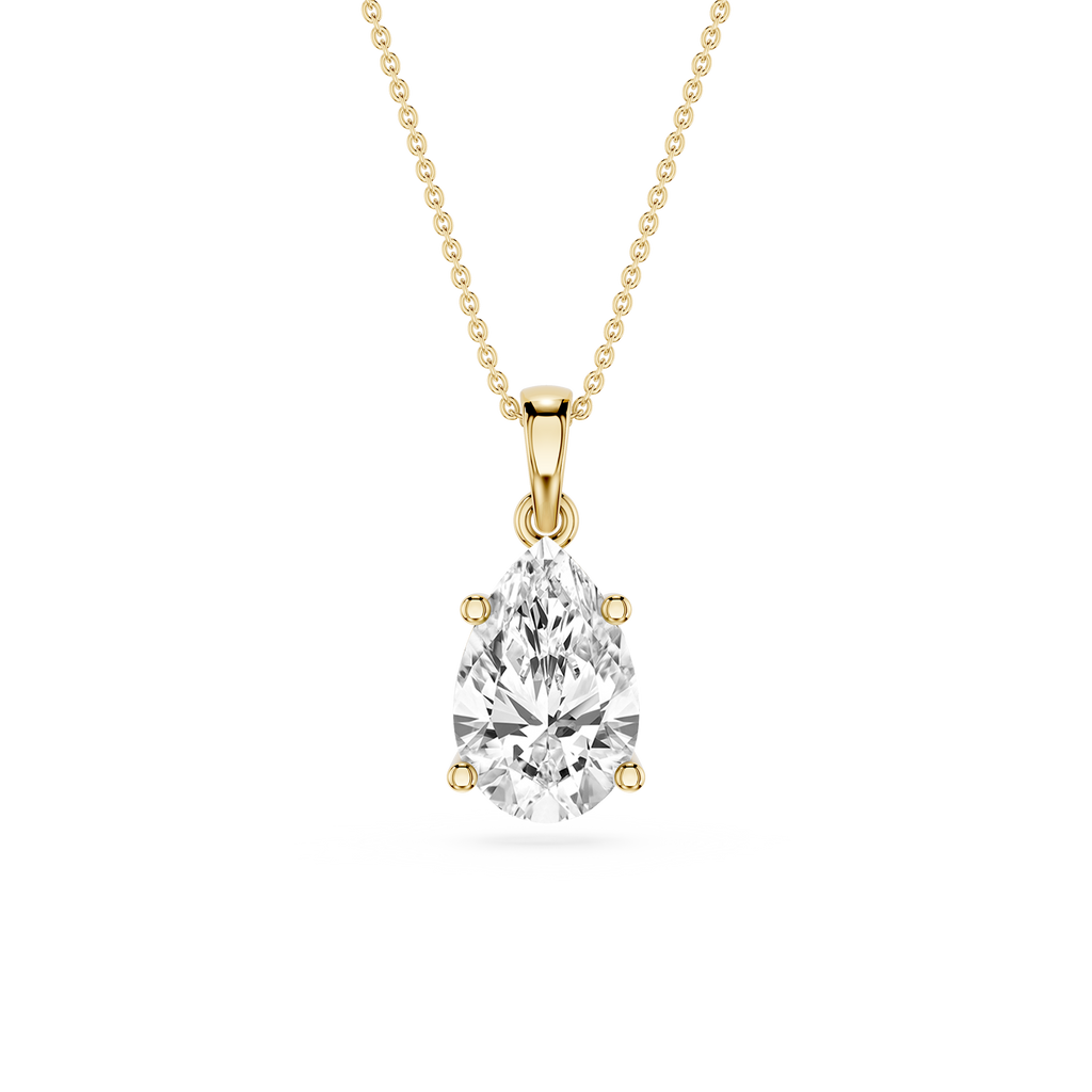 Yellow Gold 2 Ct Pear Shape Lab Grown Diamond Pendant in 4 Prong Setting