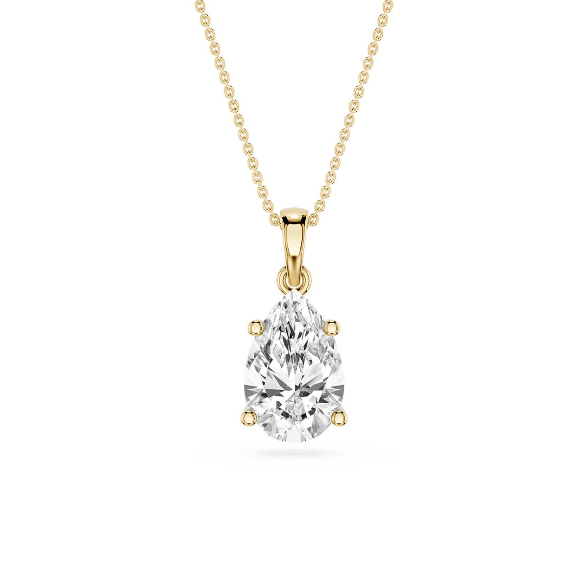 Yellow Gold 2 Ct Pear Shape Lab Grown Diamond Pendant in 4 Prong Setting